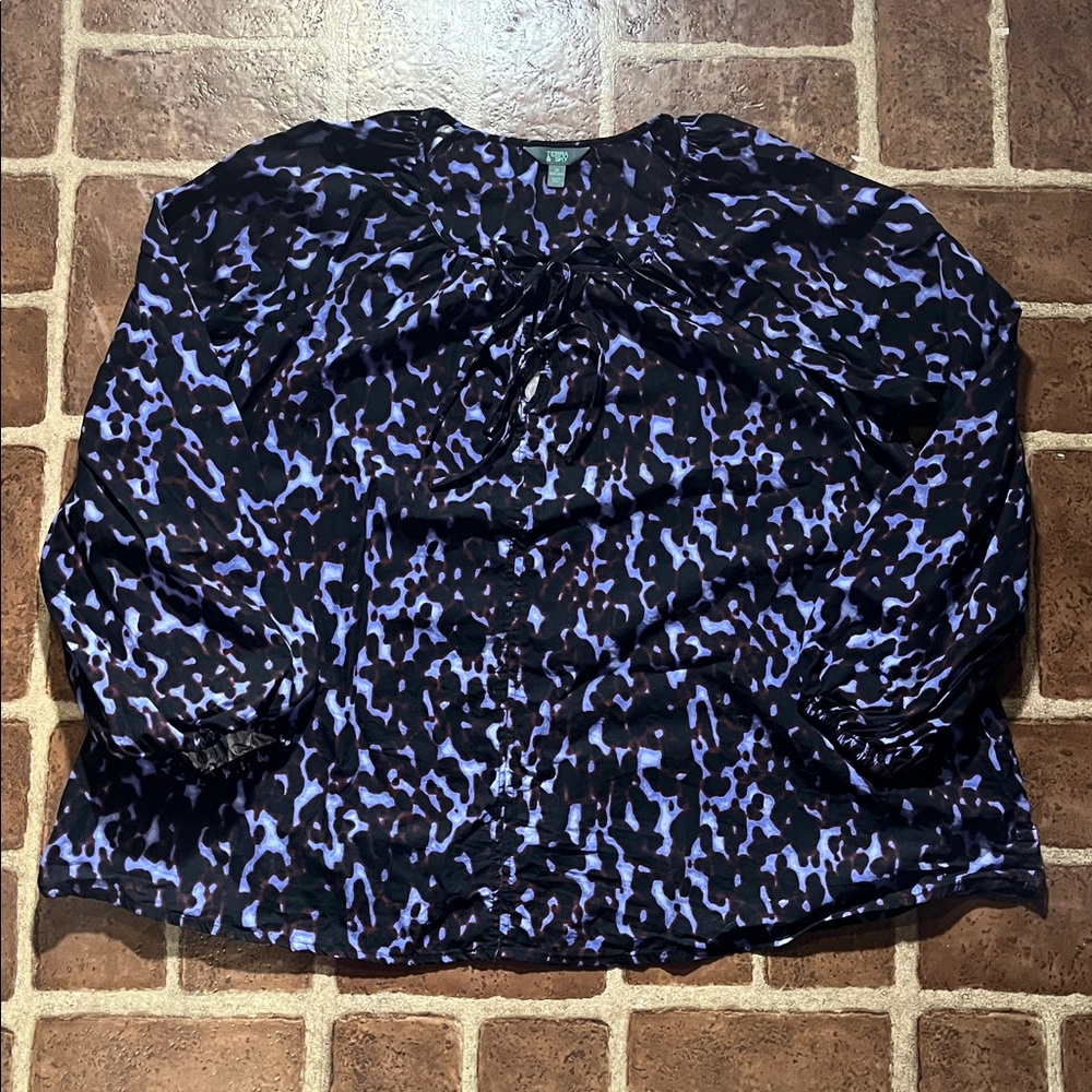 Terra & Sky Black and Purple Blouse, Long Sleeve, Double Tie